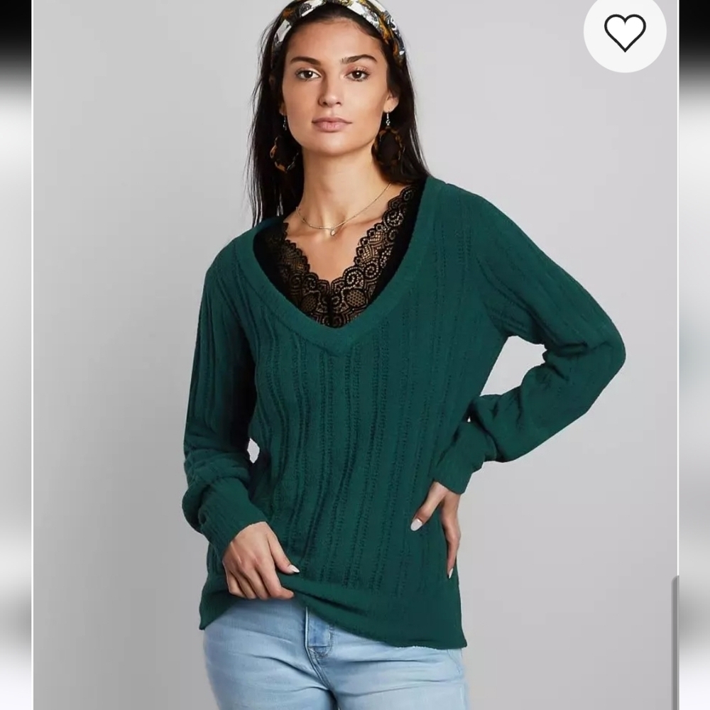 Buckle Black Dark Green V Neck Pullover Cable Knit Sweater Size XL!